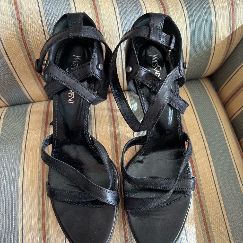 Yves Saint Laurent Strappy Black Sandals